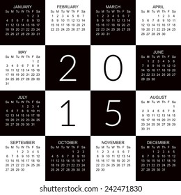 calendar for 2015 in black and white modern square design