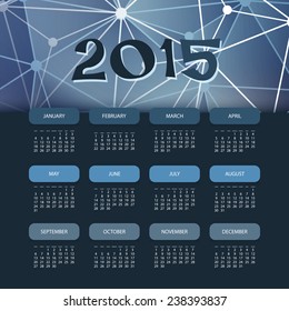 Calendar 2015 with Blue Abstract Background Template Design. Vector Illustration