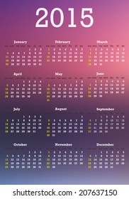 Calendar 2015 with a blurred background