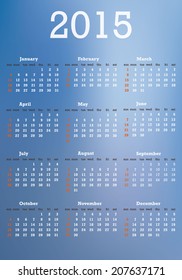 Calendar 2015 with a blurred background