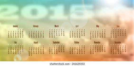 calendar 2015 with blurred clouds in background, vector illustration, eps 10 with transparency and gradient meshes
