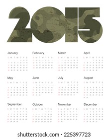 Calendar 2015 Camouflage. Vector.