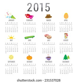 Calendar 2015 Cartoon Cute Vector
