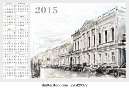 calendar for 2015. Cityscape. Vintage style.