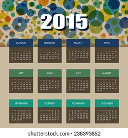 Calendar 2015 with Colorful Circles Background Template Design. Vector Illustration