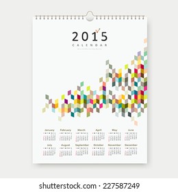 Calendar 2015, colorful geometric template design background, vector illustration