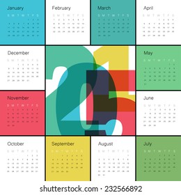 Calendar 2015 Colorful. Square composition