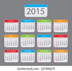 Calendar 2015 in color.Vector illustration.