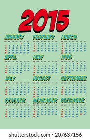 Calendar 2015 in comic style. Vector.