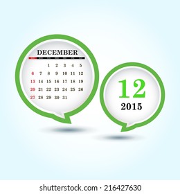 Calendar 2015 December with glossy speech bubble (week starts from Sunday) 