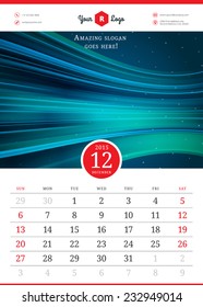 Calendar 2015 december month. Vector template with abstract background. Week starts sunday