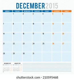 Calendar 2015 December vector design template