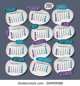 Calendar 2015 design, English, Sunday start. Vector illustration