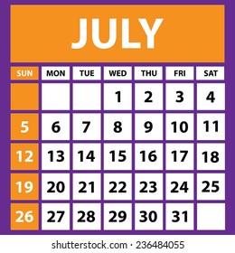 Calendar 2015 design, English, Sunday start. Vector illustration