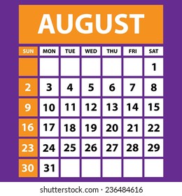 Calendar 2015 design, English, Sunday start. Vector illustration
