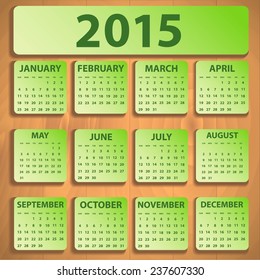 Calendar 2015 design, English, Sunday start. Vector illustration