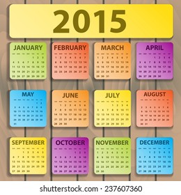 Calendar 2015 design, English, Sunday start. Vector illustration