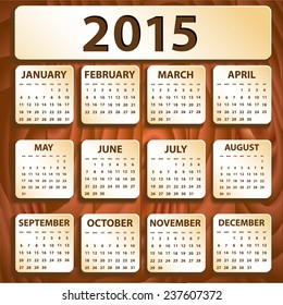 Calendar 2015 design, English, Sunday start. Vector illustration