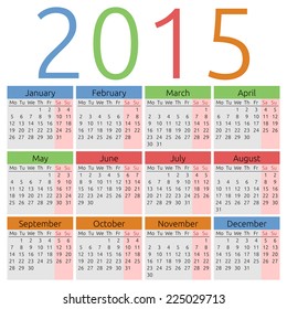 Calendar 2015, different color for each season, EPS 10 vector