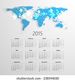 Calendar for 2015, with earth map and arrows. Vector EPS10. 
