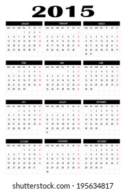 Calendar 2015 in english