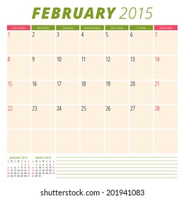 Calendar 2015 February US version vector design template 