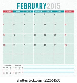 Calendar 2015 February US version vector design template