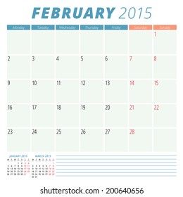 Calendar 2015 February vector design template 