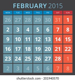 Calendar 2015 February vector design template 