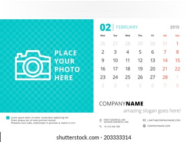 Calendar 2015 February vector design template with place for photo