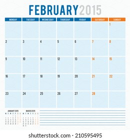 Calendar 2015 February vector design template