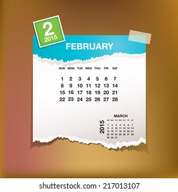 Calendar 2015 February vintage paper on grunge background 