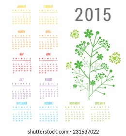 Calendar 2015 Flower Vector