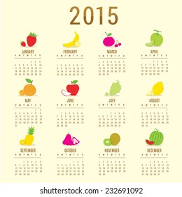 Calendar 2015 Fruit Cute Cartoon Vector