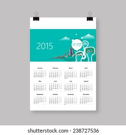 Calendar for 2015, with funny creatures and landscape. Vector EPS10. 