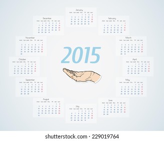 calendar 2015 with hand on blue gradient background, vector