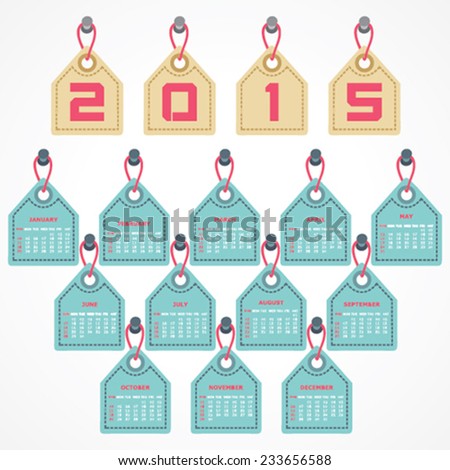 Calendar of 2015 with hanging label design - vector illustration 