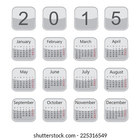 Calendar 2015 with icons.Week starts with monday .Vector illustration