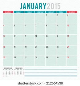 Calendar 2015 January US version vector design template