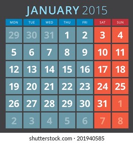 Calendar 2015 January vector design template 