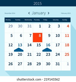 Calendar 2015 January vector design template 
