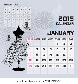 Calendar 2015 January vintage background fashion design 