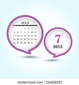 Calendar 2015 July with glossy speech bubble (week starts from Sunday) 
