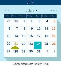 Calendar 2015 July vector design template
