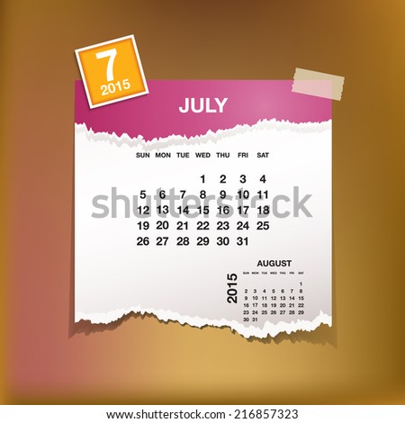 Calendar 2015 July Vintage Paper On Stock Vector Royalty Free
