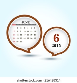 Calendar 2015 June with glossy speech bubble (week starts from Sunday) 