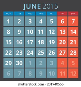Calendar 2015 June vector design template 