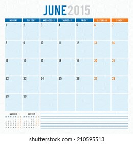 Calendar 2015 June vector design template