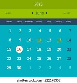 Calendar 2015 June vector design template
