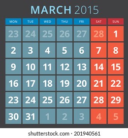 Calendar 2015 March vector design template 